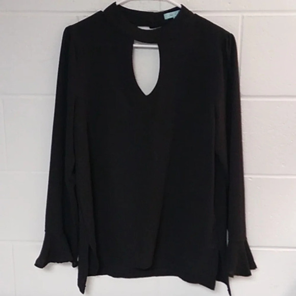 SHE + SKY COTTON CREPE, TUNIC BLOUSE, CUT OUTS, RUFFLE LONG SLEEVE, SIDE VENTS - Picture 6 of 6